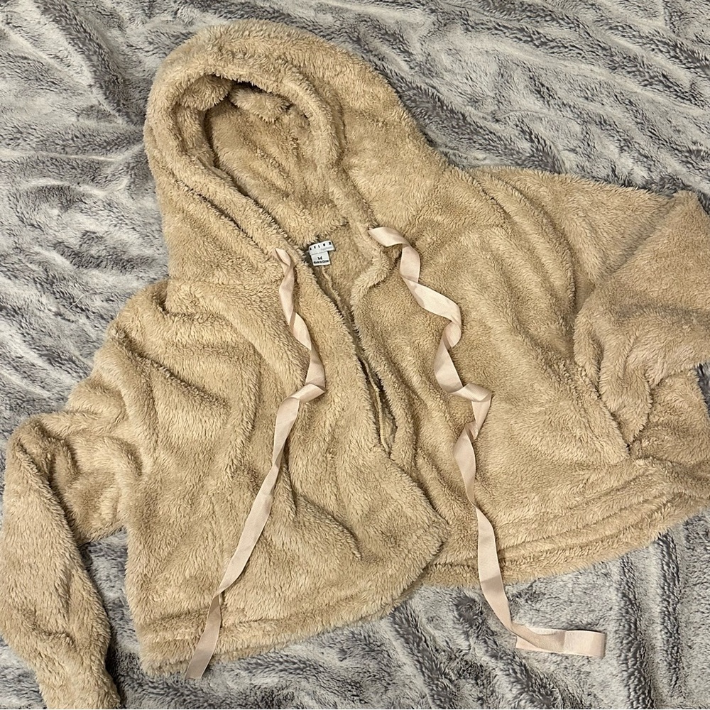 Favlux Cropped Hooded Fury Teddybear Fleece Coat Cardigan